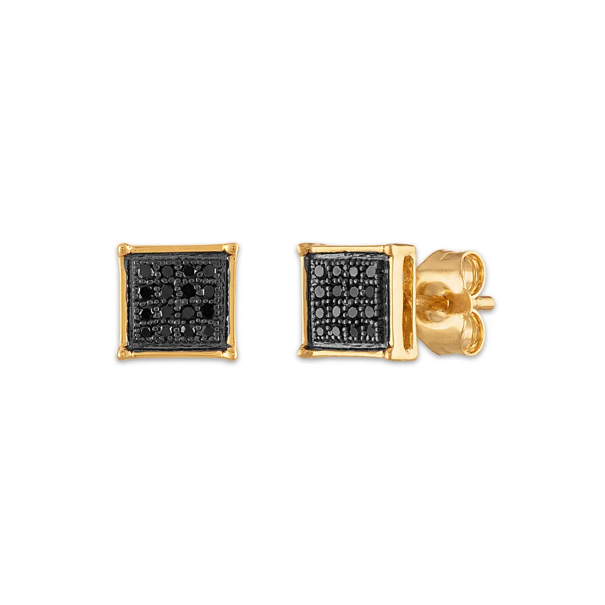 1/10 CTW Diamond Cluster Stud Treated Black Earrings in 10KT Yellow Gold