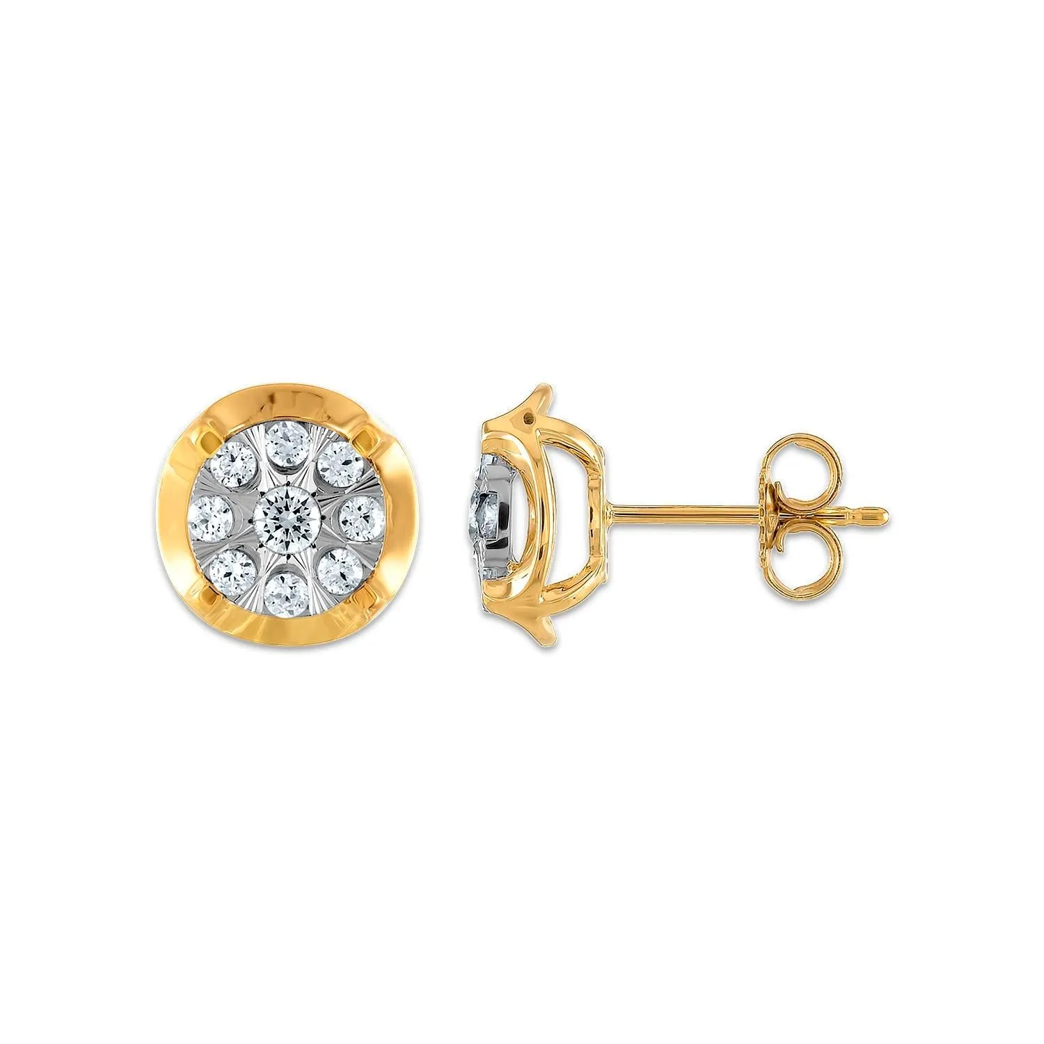 1/2 CTW Diamond Cluster Earrings in 10KT White and Yellow Gold