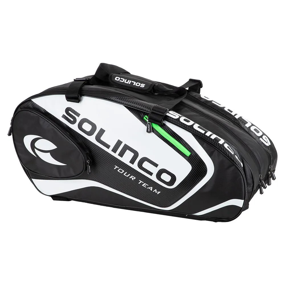 15-Pack Tour Team Tennis Racquet Bag White and Black with Green Zipper Lining