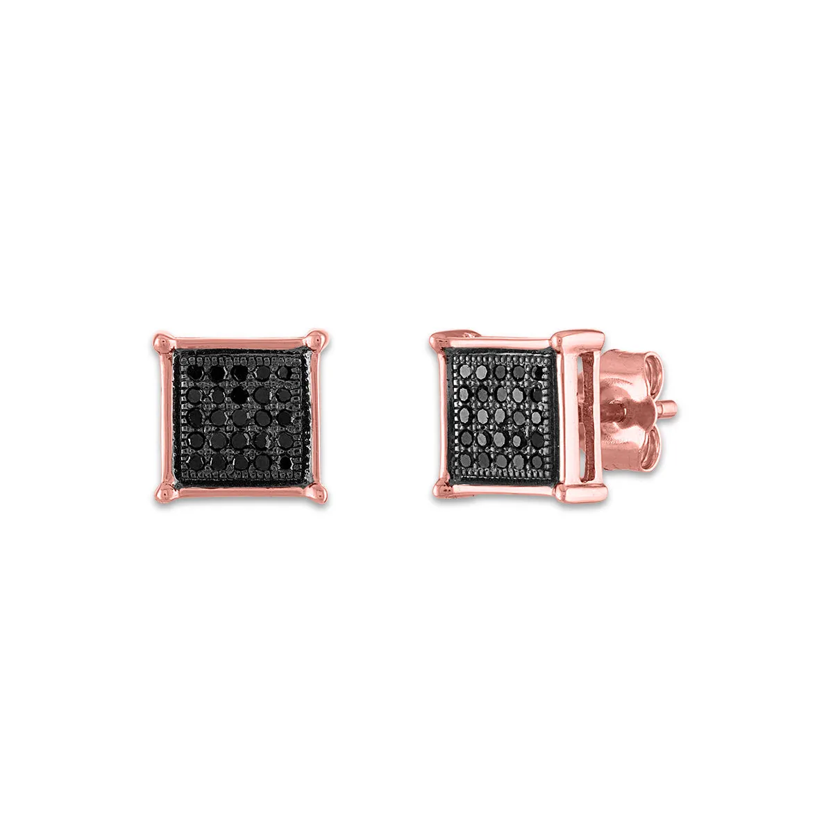 1/6 CTW Diamond Cluster Stud Treated Black Earrings in 10KT Rose Gold