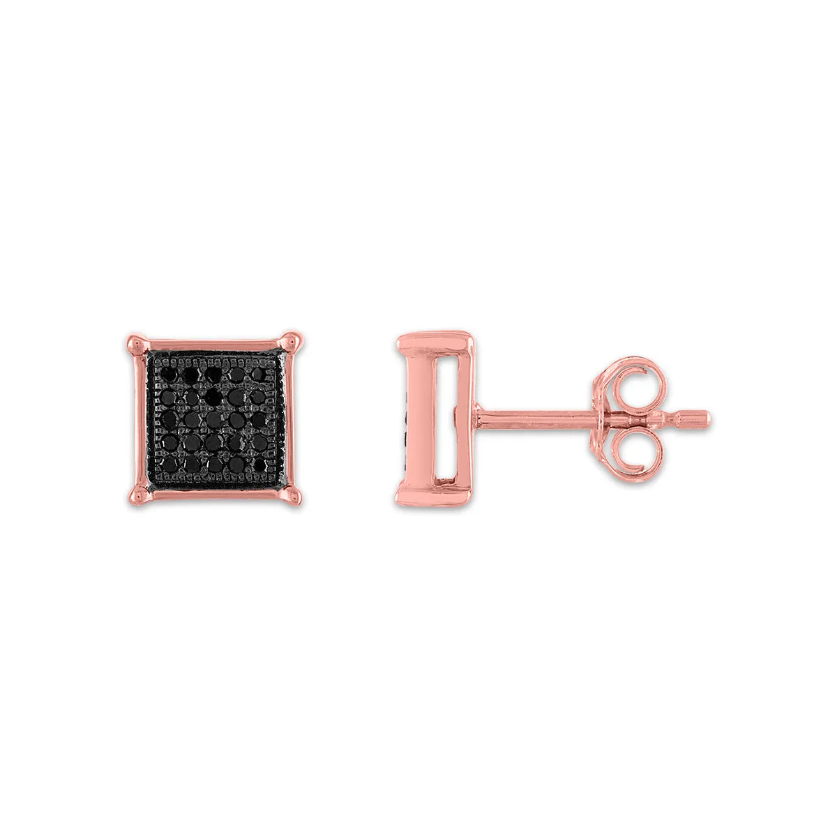 1/6 CTW Diamond Cluster Stud Treated Black Earrings in 10KT Rose Gold