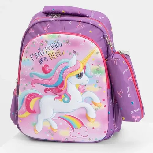 3D Unicorn Design Backpack with pouch for Kids