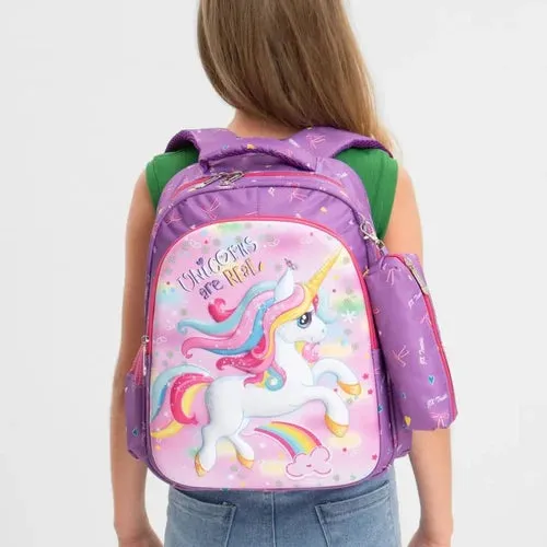 3D Unicorn Design Backpack with pouch for Kids