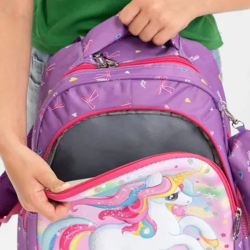 3D Unicorn Design Backpack with pouch for Kids