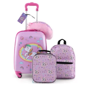 5 Piece Kids Luggage Set with Backpack  Neck Pillow  Name Tag  Lunch Bag-Hot Pink