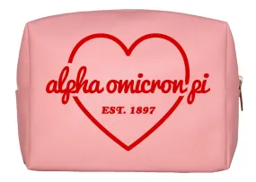 Alpha Omicron Pi Pink w/Red Heart Makeup Bag