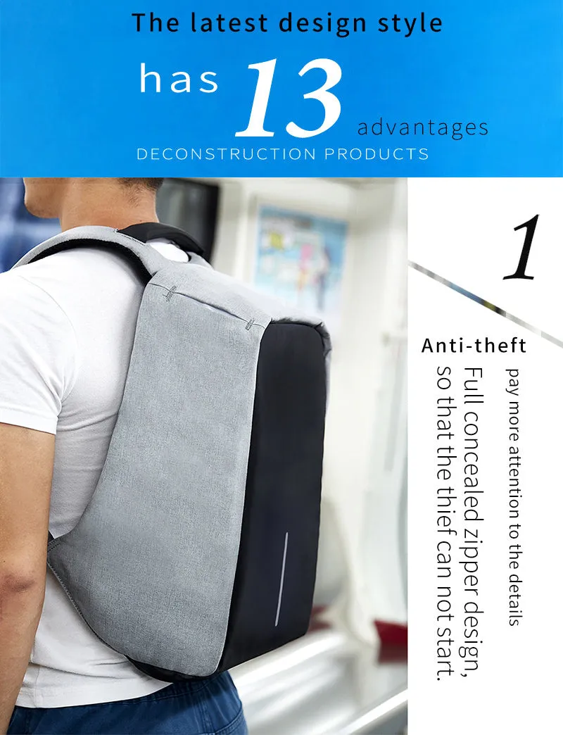 Anti-theft 17.3 inch Laptop Backpack With External USB Charge - Black,Gray