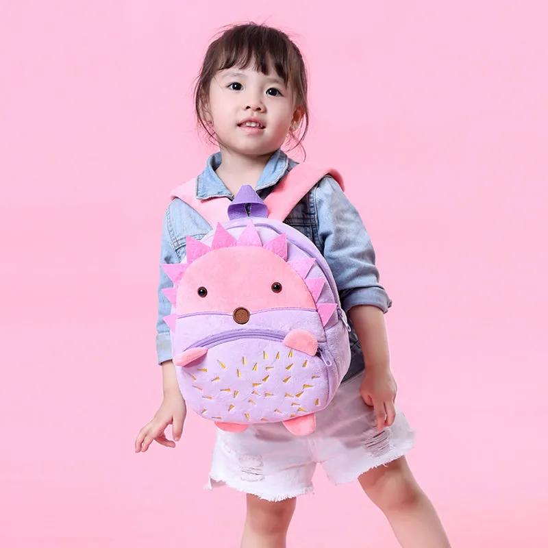 Anykidz 3D Purple Hedgehog School Backpack Cute Animal With Cartoon Designs Children Toddler Plush Bag For Baby Girls and Boys