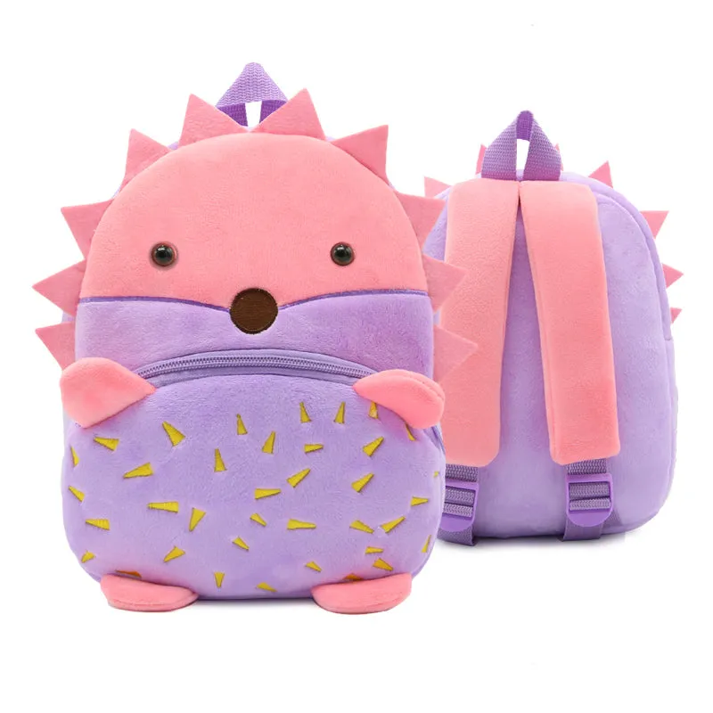 Anykidz 3D Purple Hedgehog School Backpack Cute Animal With Cartoon Designs Children Toddler Plush Bag For Baby Girls and Boys