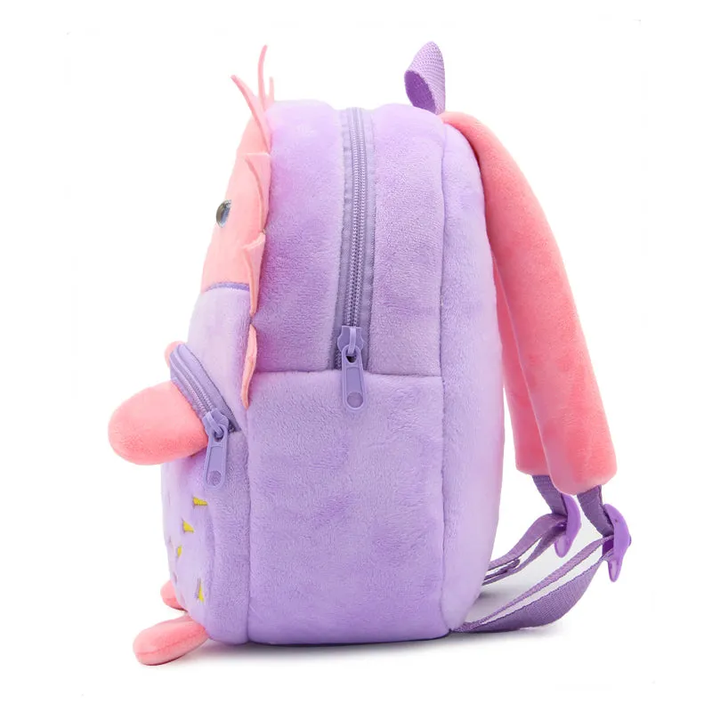 Anykidz 3D Purple Hedgehog School Backpack Cute Animal With Cartoon Designs Children Toddler Plush Bag For Baby Girls and Boys