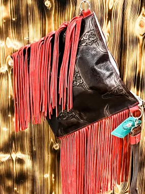 Aspen Crossbody 1072 Steer Head Leather & Red Fringe