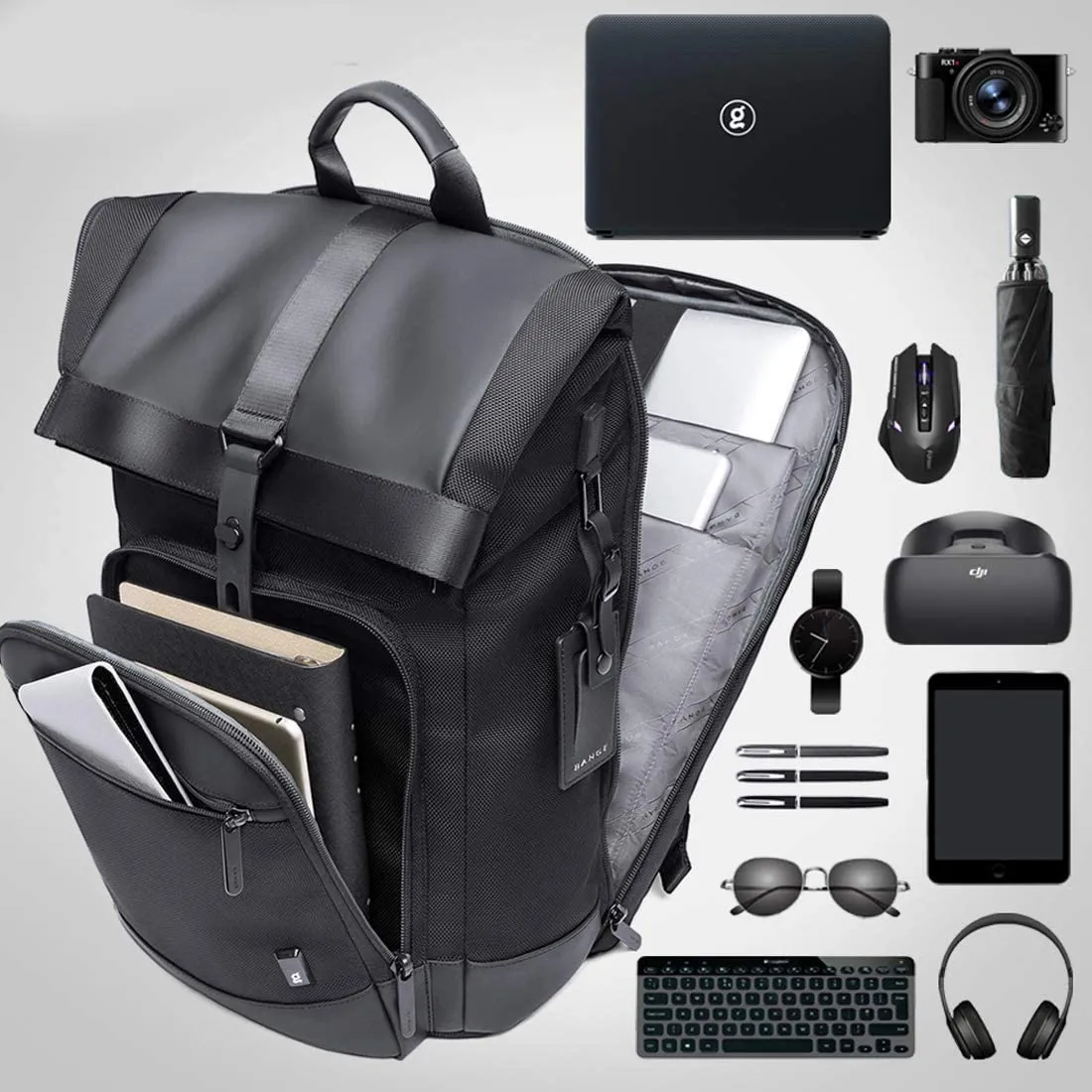 BANGE Water Resistant 30 L Polyester Anti theft Foldable Business Travel 15.6 inch Laptop Backpack (Black)