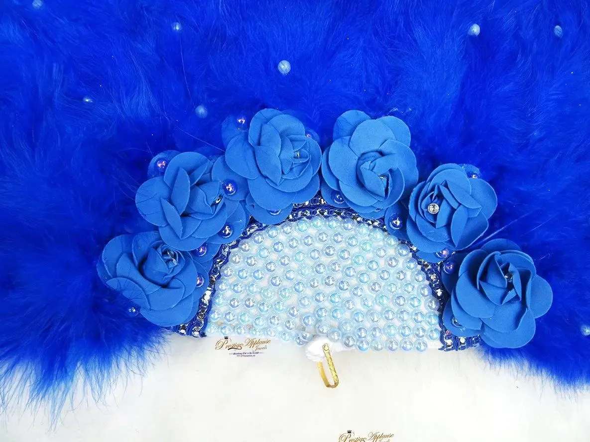 Beautiful Detailed Deep Royal Blue Hand fan with Pearls wedding African Traditional engagement