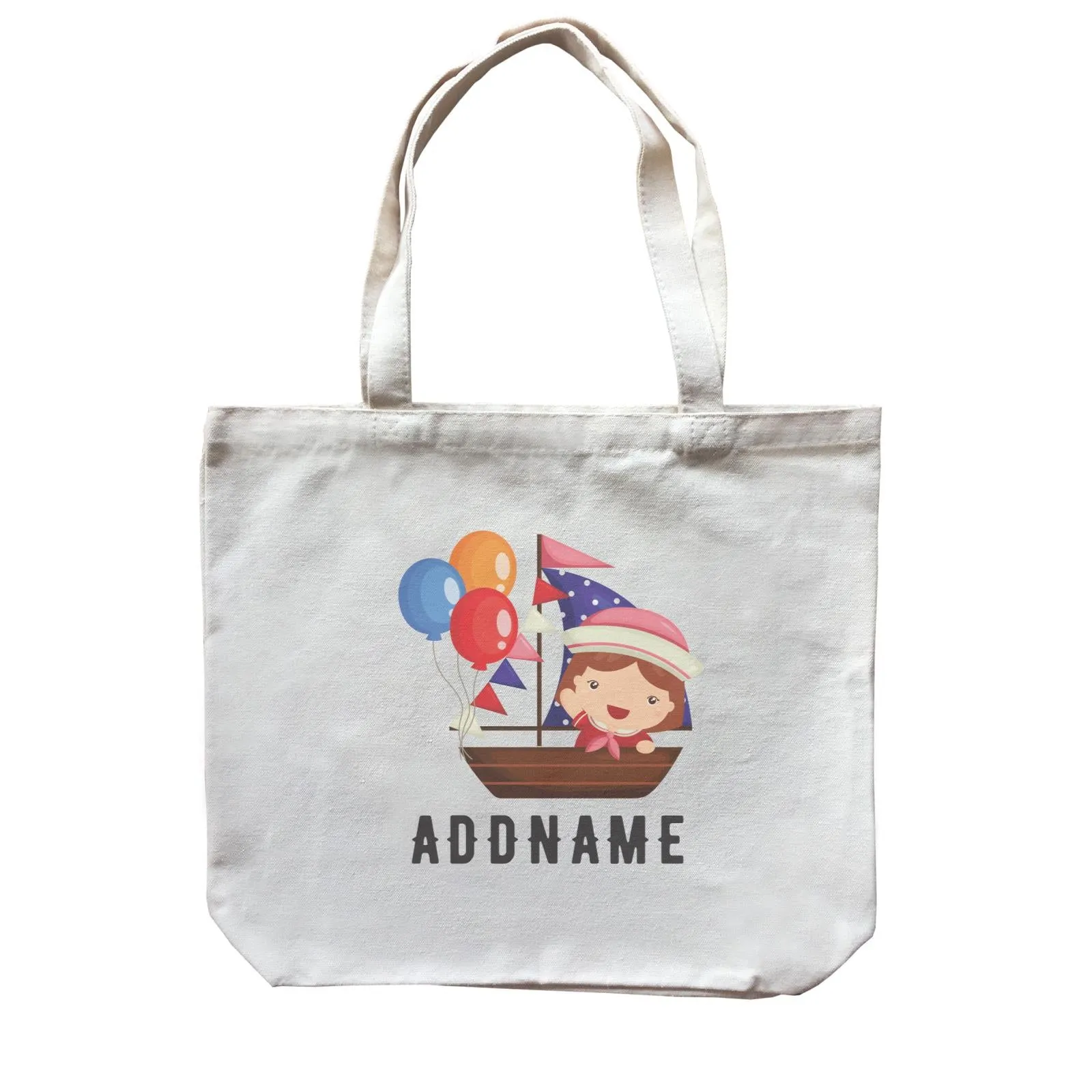 Birthday Sailor Girl In Ship With Balloon Addname Canvas Bag