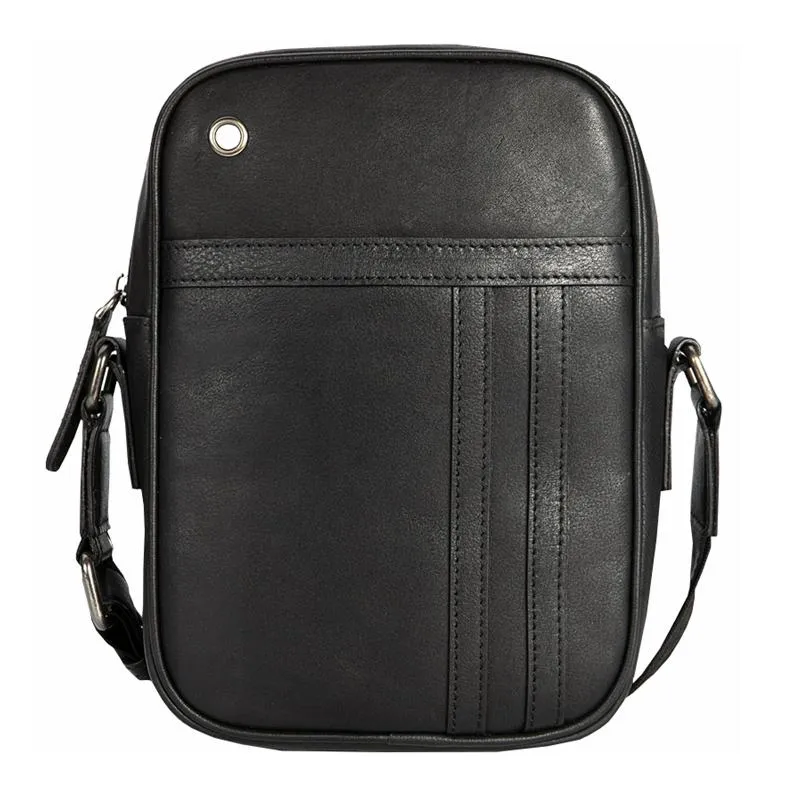 Black LEATHER MENS VERTICAL MINI SIDE BAG SMALL MESSENGER BAGS Black COURIER BAG FOR MEN