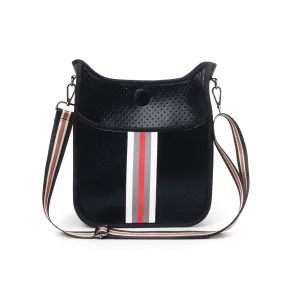 Black Metallic Neoprene Messenger Bag with Red & Black Stripe