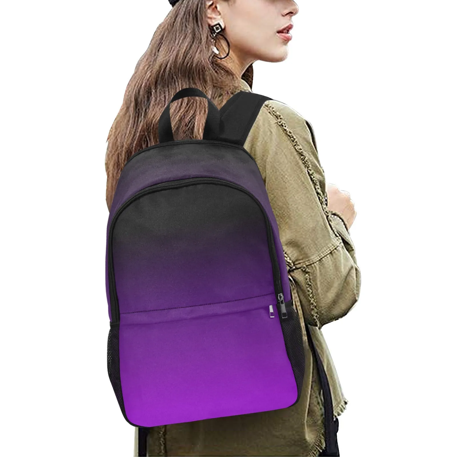 Black Purple Backpack, Ombre Gradient Tie dye Men Women Kids Gift Him Her School College Waterproof Side Mesh Pockets Aesthetic Bag