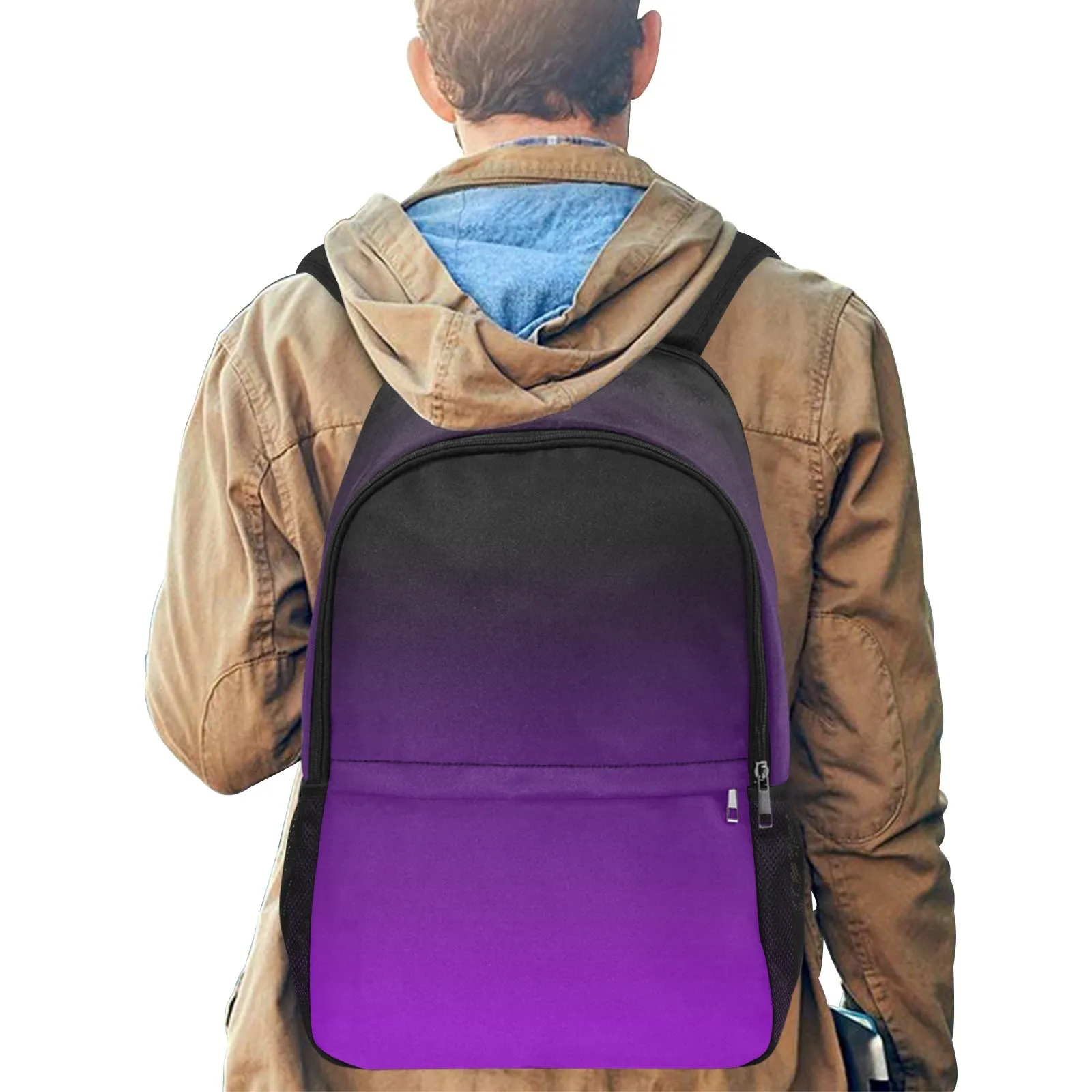 Black Purple Backpack, Ombre Gradient Tie dye Men Women Kids Gift Him Her School College Waterproof Side Mesh Pockets Aesthetic Bag