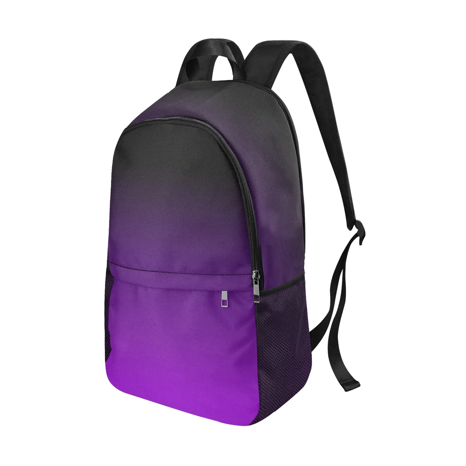 Black Purple Backpack, Ombre Gradient Tie dye Men Women Kids Gift Him Her School College Waterproof Side Mesh Pockets Aesthetic Bag