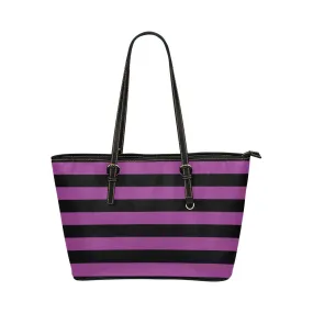 Black Purple Striped Tote Bag Purse, Stripe Vegan Leather Small Large Handbag Zip on Top Designer Handmade Shoulder Ladies Women