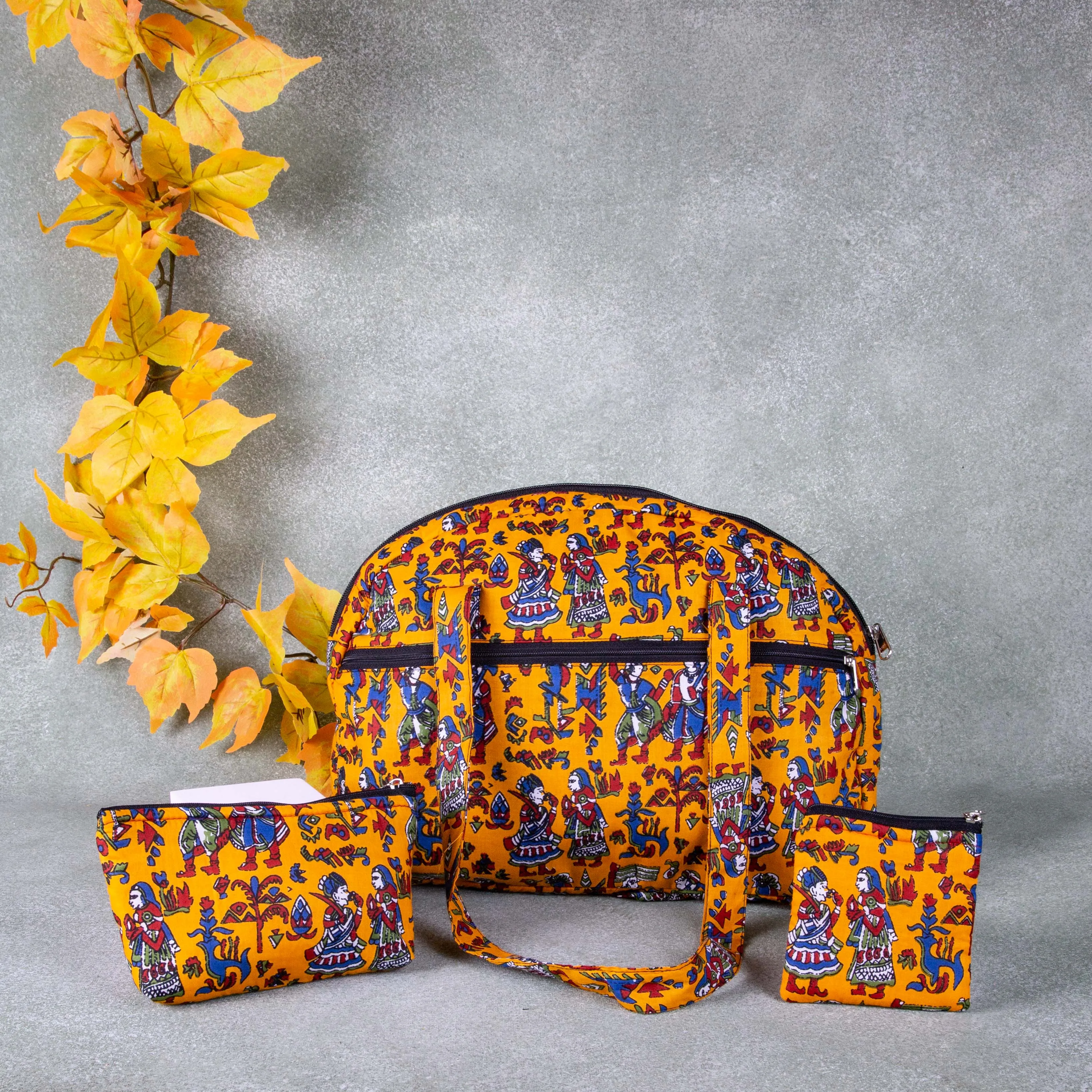 Bristlefront Everyday Tote Combo Yellow with Kalamkari Design