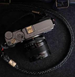 Bronze X  Flat Braided Leather Camera Strap  Black 15mm