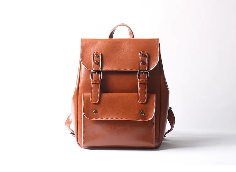 Brown Leather Backpack for Women Men