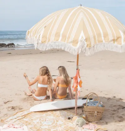 BUSINESS & PLEASURE PREMIUM BEACH UMBRELLA-VINTAGE YELLOW STRIPE