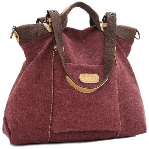 Canvas Buckles Colour Spliced Shoulder Bag - Red Violet