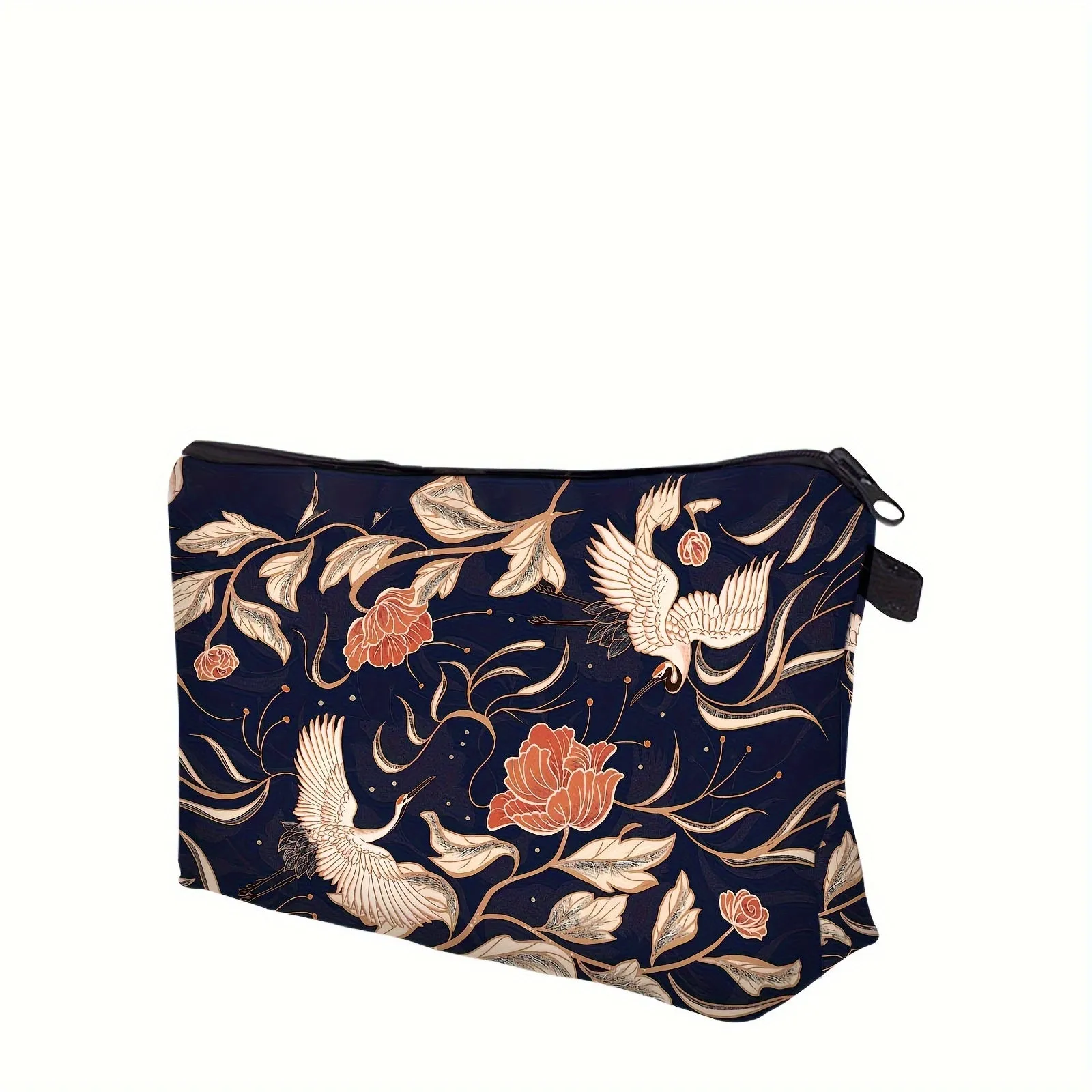 Chic Peony Crane Makeup Pouch Retro Lightweight Travel Bag