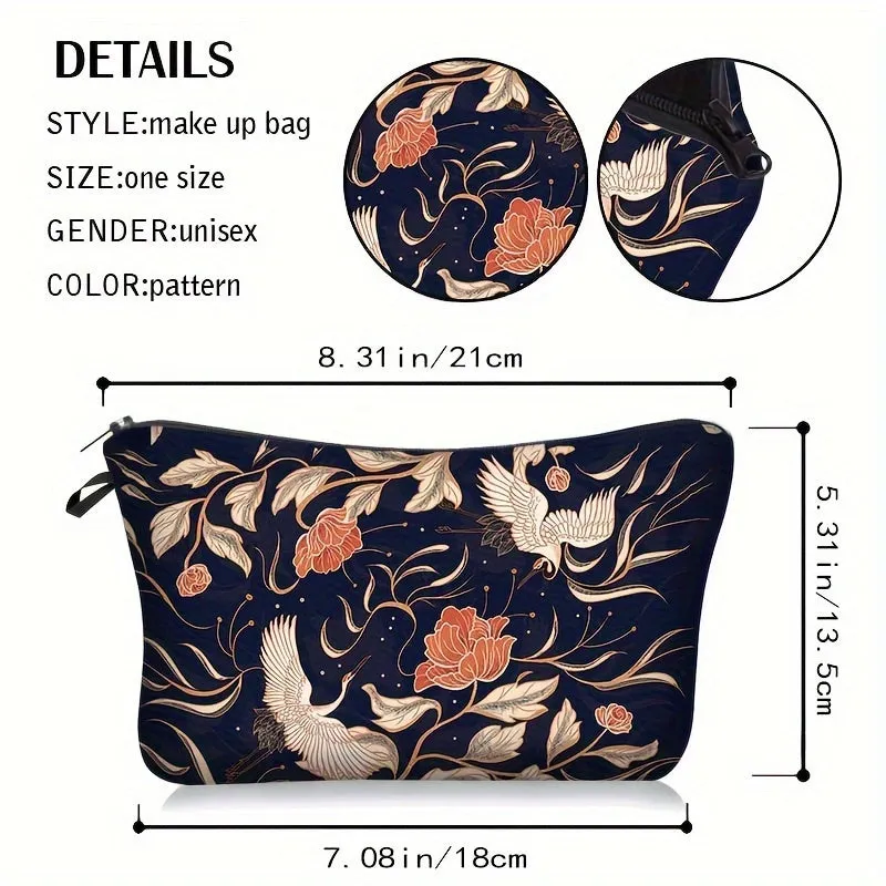 Chic Peony Crane Makeup Pouch Retro Lightweight Travel Bag