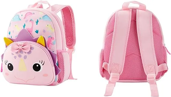 Cute Baby Dinosaur Soft Plush Backpack  with Front Pocket for Kids (Pink)