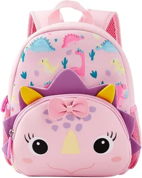 Cute Baby Dinosaur Soft Plush Backpack  with Front Pocket for Kids (Pink)