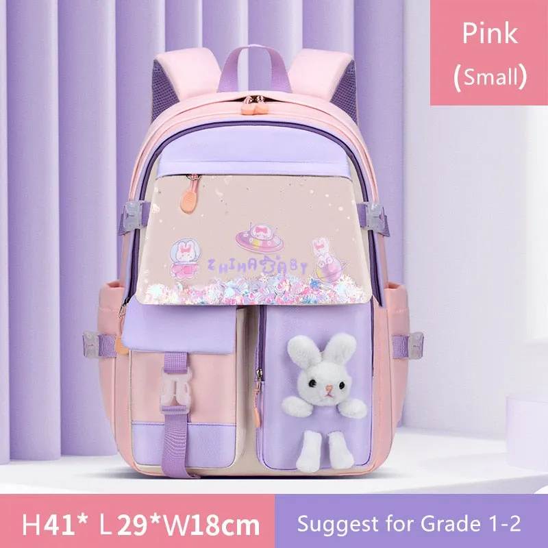 Cute Bunny School Backpack for Girls