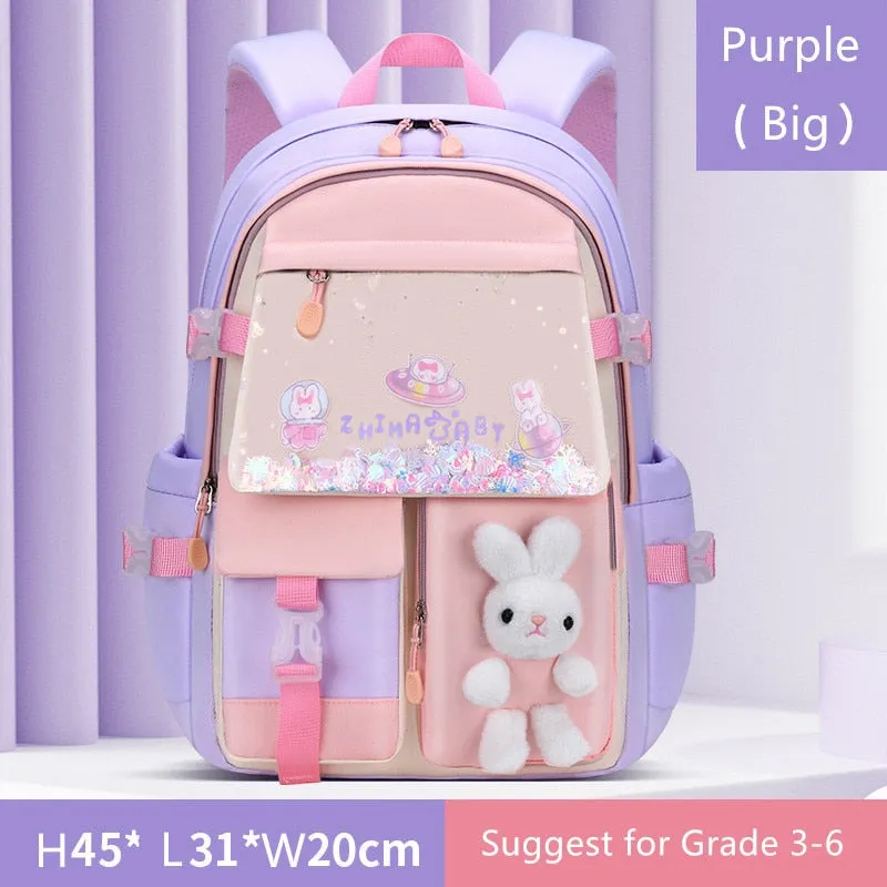 Cute Bunny School Backpack for Girls