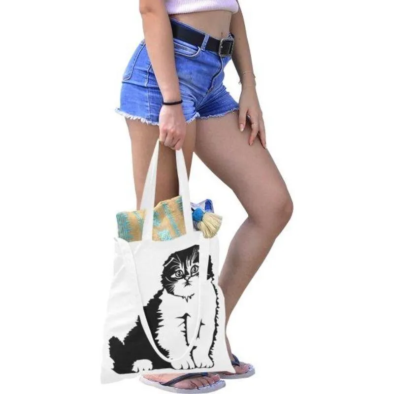 Cute Cat Canvas Tote Bag Gifts For Cat Lover