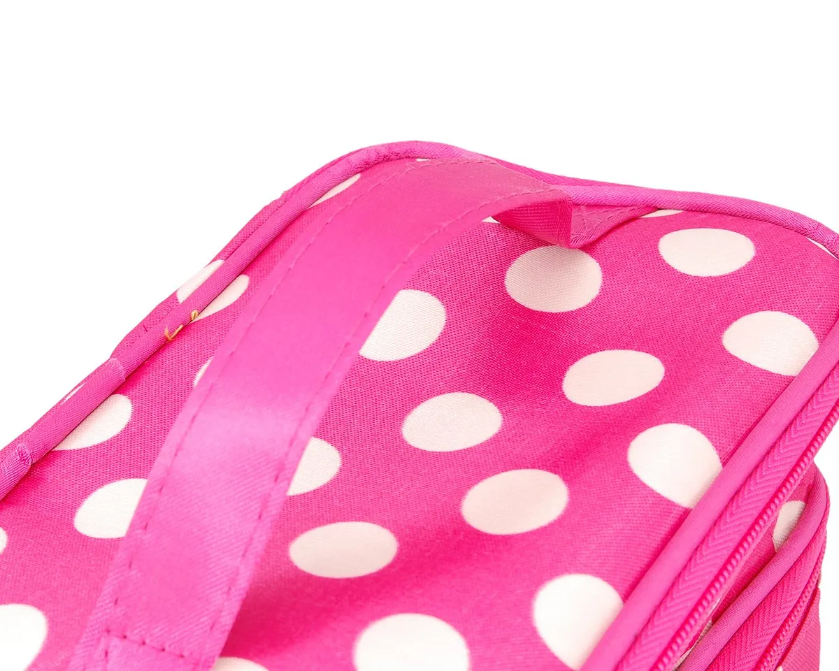 Double Layer Dots Pattern Makeup Bag with Mirror - Magenta