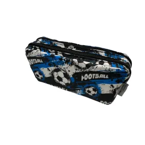 Double Pencil Case Football Black & Blue