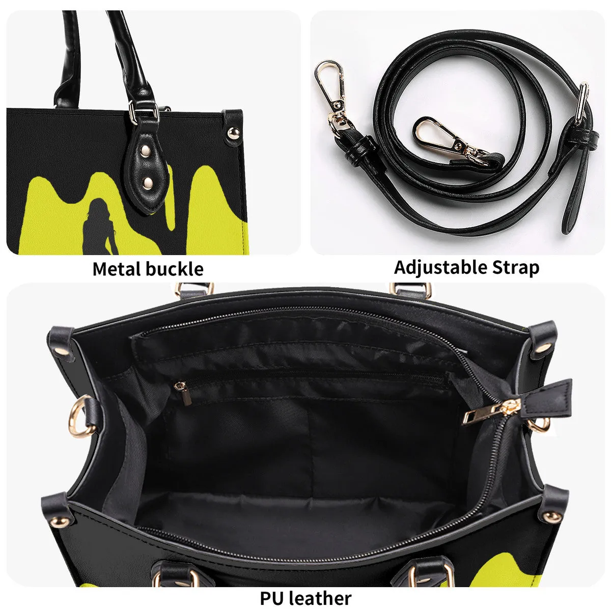 DRIP SF Black Logo & Yellow Multiple Sizes Upgraded Luxury Women PU Leather Handbag