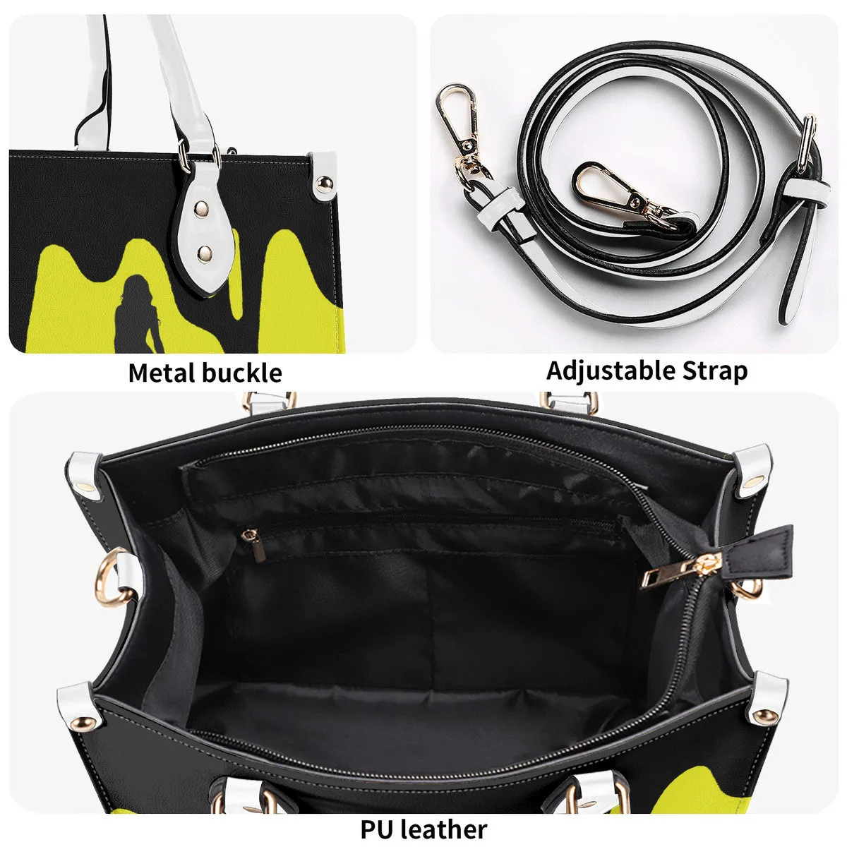 DRIP SF Black Logo & Yellow Multiple Sizes Upgraded Luxury Women PU Leather Handbag