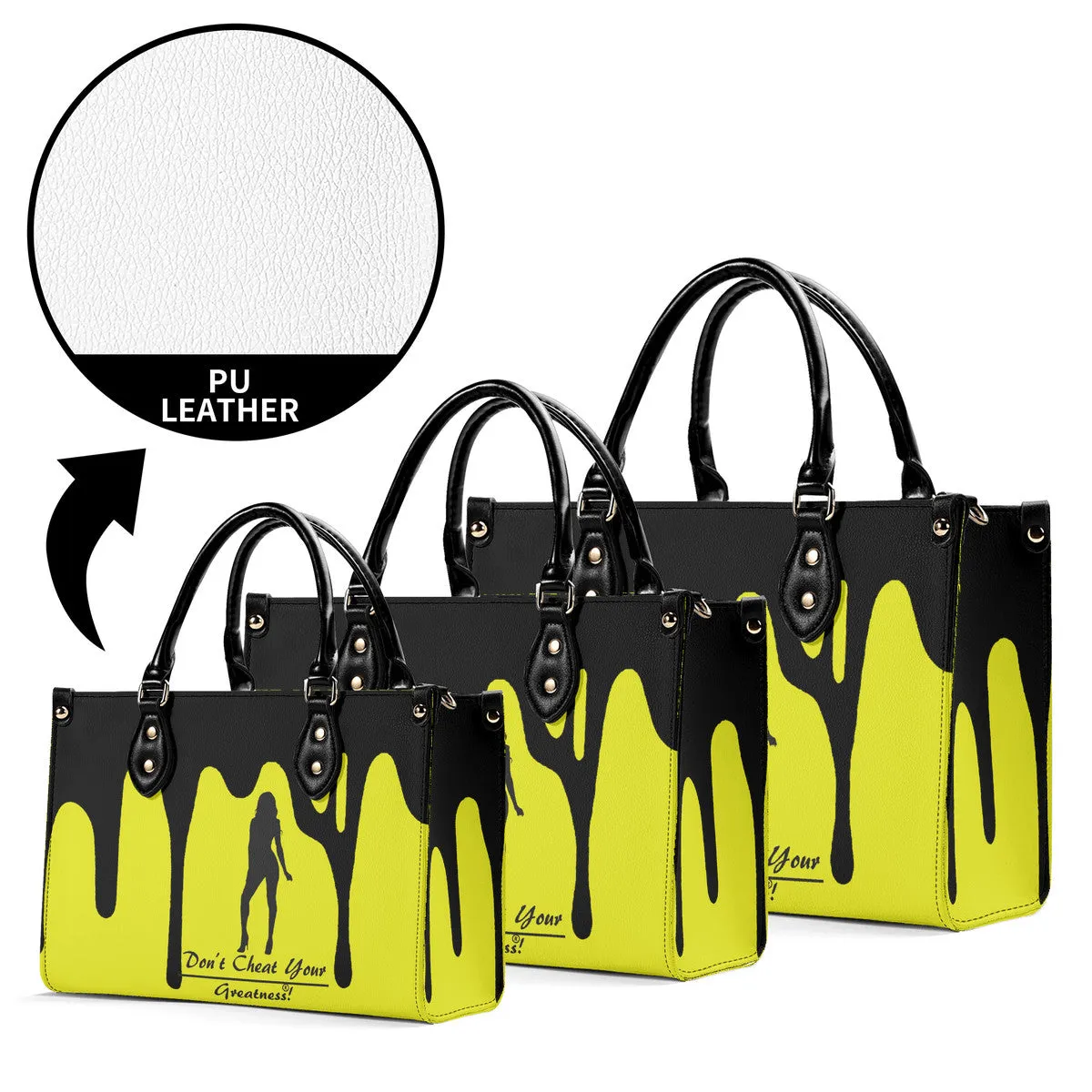 DRIP SF Black Logo & Yellow Multiple Sizes Upgraded Luxury Women PU Leather Handbag