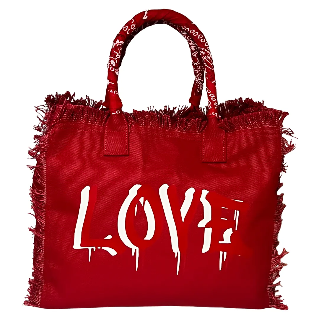 Dripping LOVE Shoulder Tote - Red/White