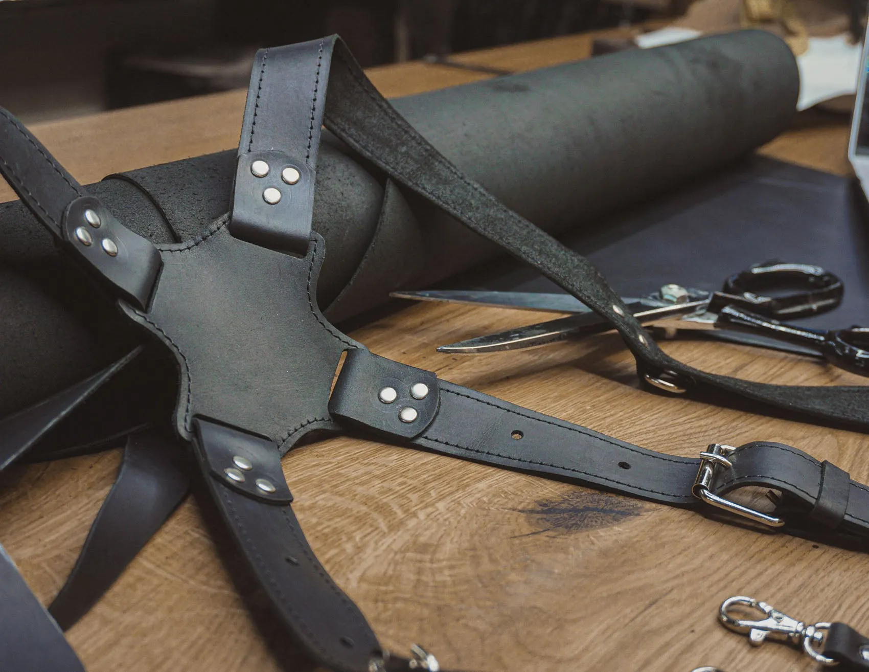 Dual Camera Harness | Black Genuine Leather | Handmade