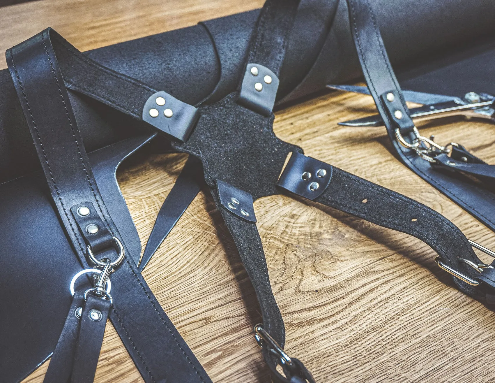 Dual Camera Harness | Black Genuine Leather | Handmade