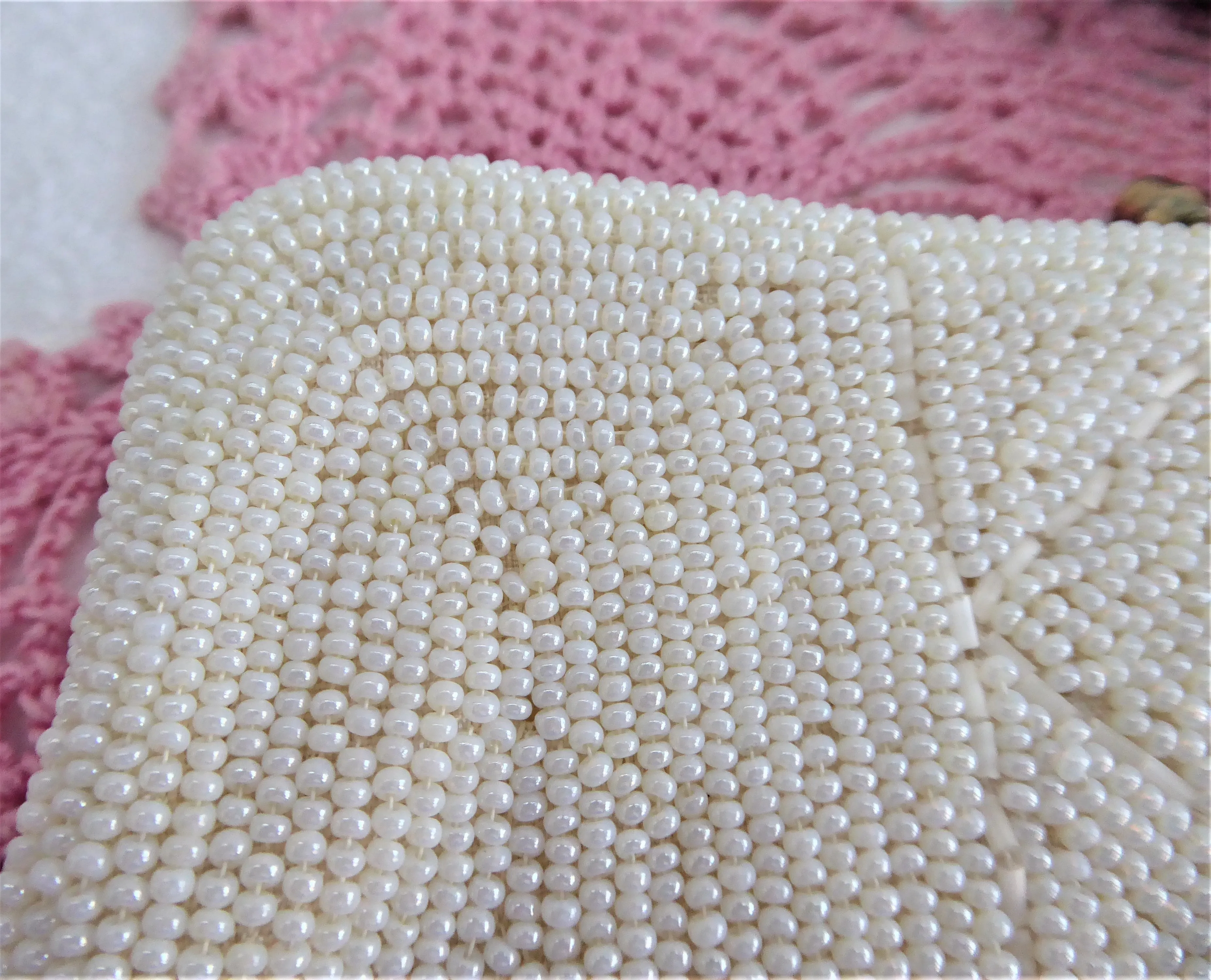 Elegant Pearl Seed Beaded Purse Retro 1950-1960s Hong Kong Convertible Tea Party