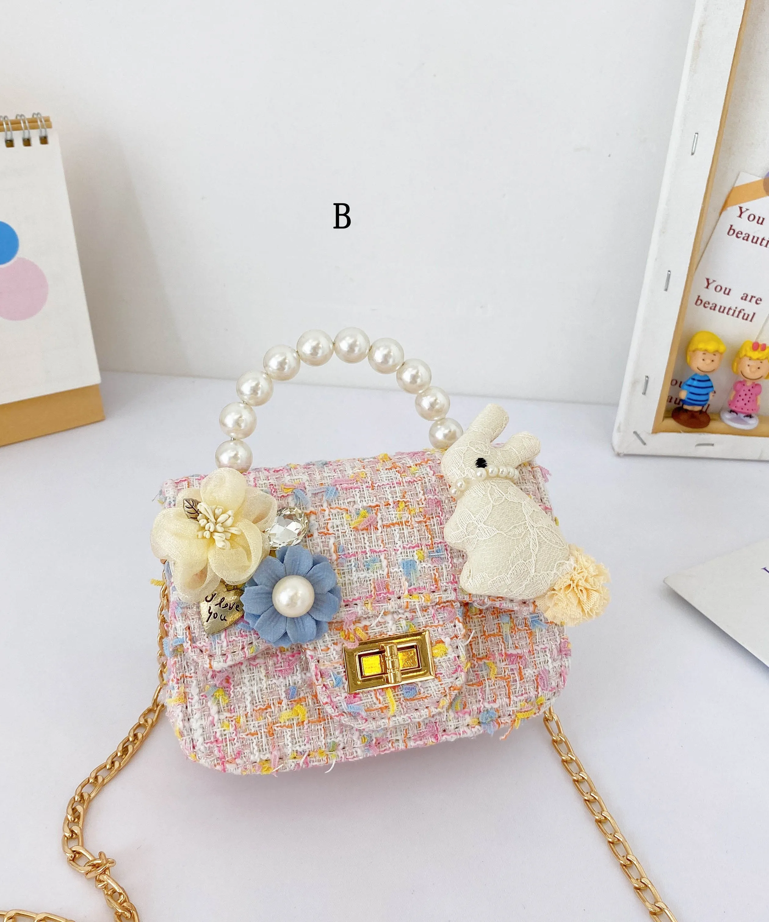 Fashionable Cute Mini Kids Girls Nail bead Messenger Bag IU017