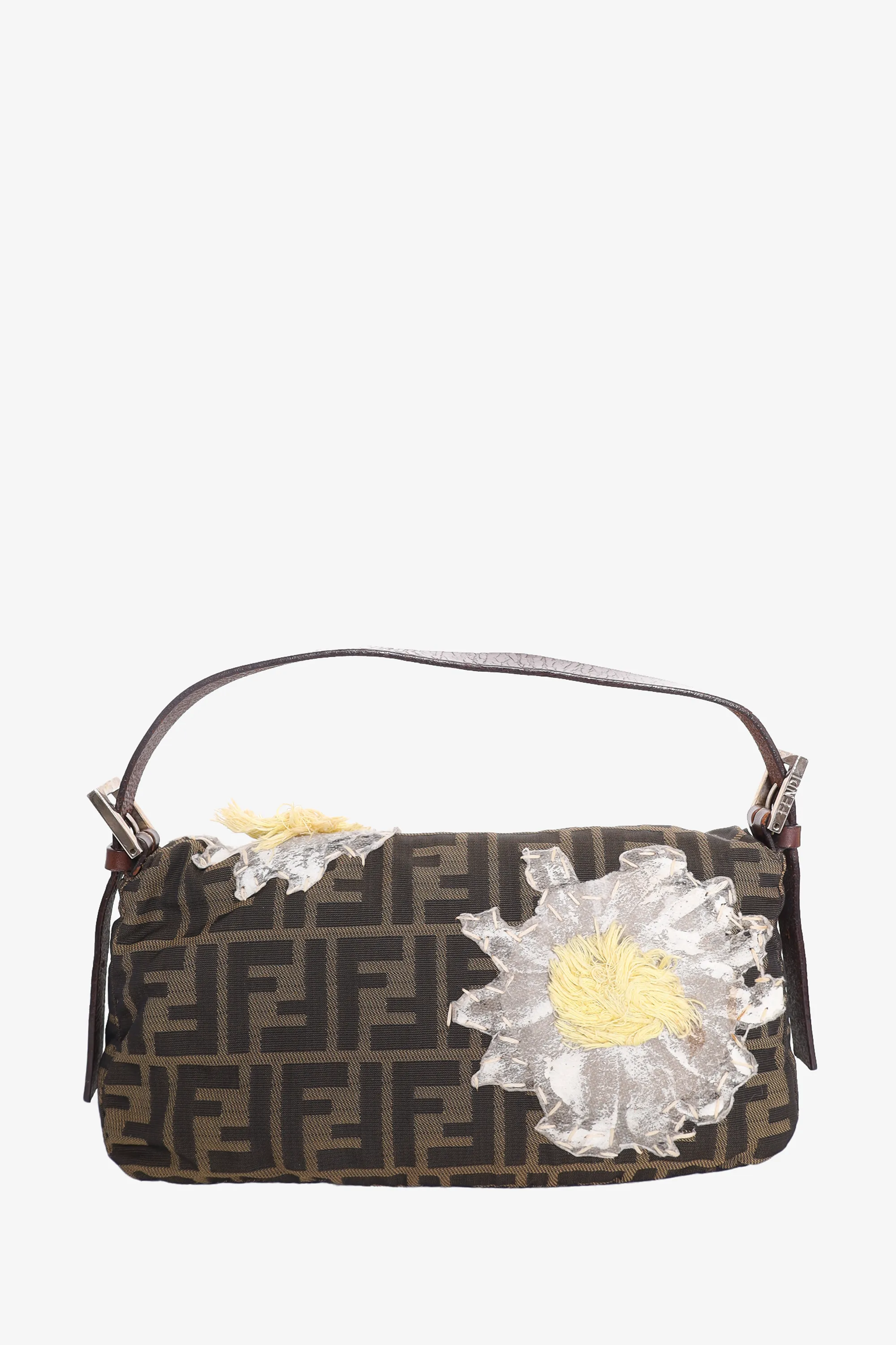 Fendi Brown Embroidered Zucca Baguette Shoulder Bag