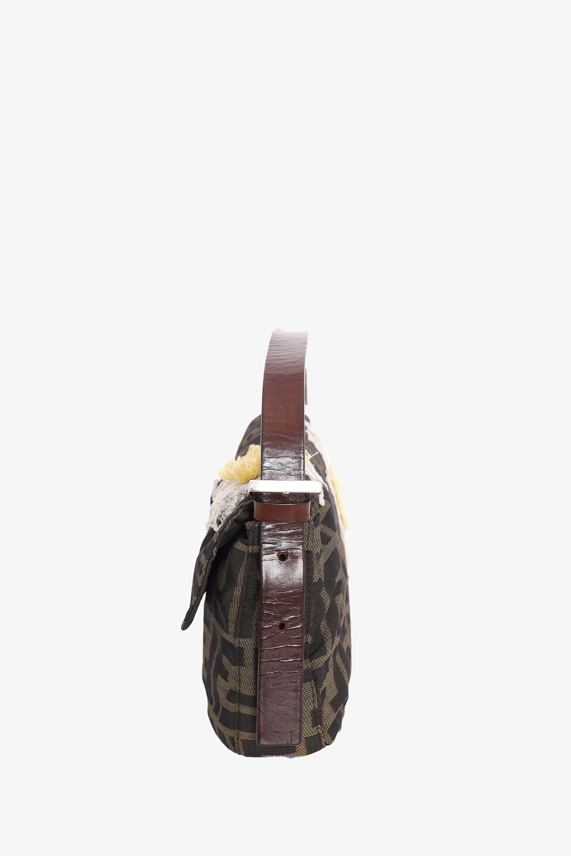 Fendi Brown Embroidered Zucca Baguette Shoulder Bag