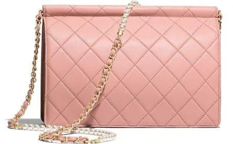 Flap Bag with Pearl Chain, Pink