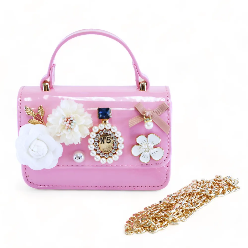 Floral & Charms Patent Leather Purse - Fuchsia